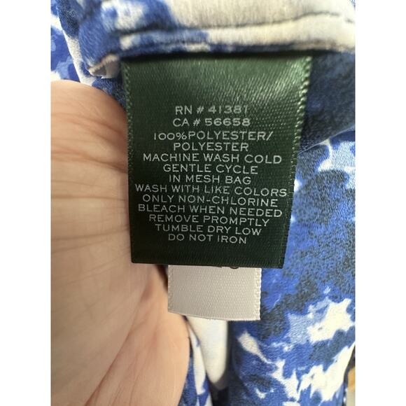LAUREN RALPH LAUREN Size Large Blouse Floral Print Georgette Blue $89 MSRP - Picture 8 of 9
